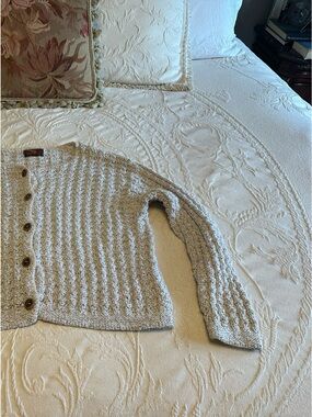Alps M/L cotton Neutral Cream Textured Button-Front Women's Sweater